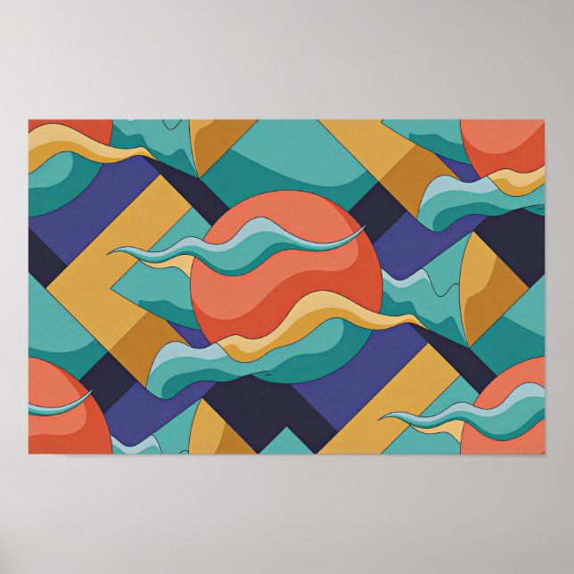 Affiche de vagues géométriques abstraites (Devant)