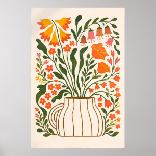 Affiche de vase floral, mur botanique scandinave