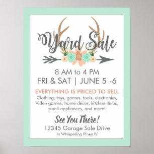 Affiche de vente de jardin - bois de cerf pastel