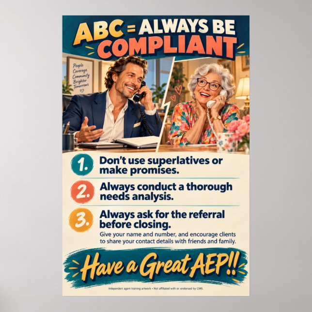 Affiche de vente Medicare ABC Soyez Toujours Confo (Devant)