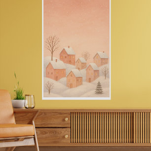 Affiche de village d'hiver cosy