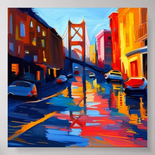 Affiche de ville colorée avec Pont (Devant)