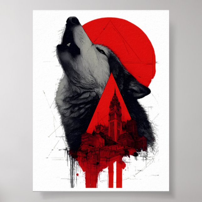 Affiche de ville de loup hurlant Trash Polka Abstr (Devant)