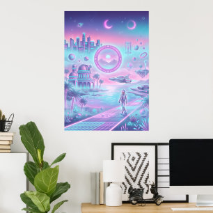 Affiche de ville futuriste Synthwave Mur de néon