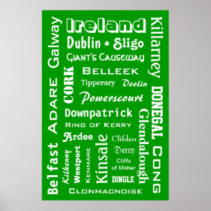 Affiche de villes et d'endroits de l'Irlande