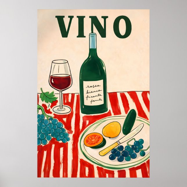 Affiche de vin Vino, Art mural de cuisine italienn (Devant)