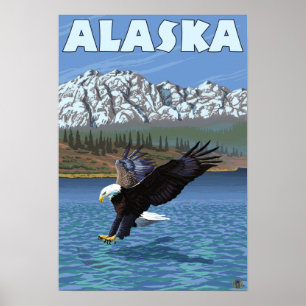 Affiche de Vintage voyage d'AlaskaBald Eagle