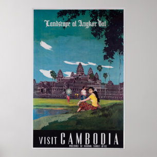 Affiche de Vintage voyage d'Angkor Vat Cambodge