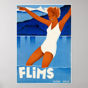 Affiche de Vintage voyage de Flims Suisse