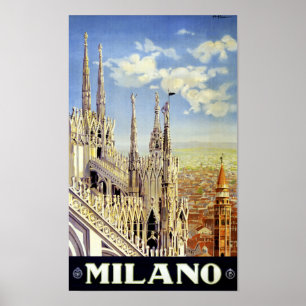 Affiche de Vintage voyage de Milan Italie