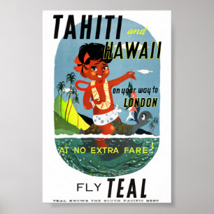 Affiche de Vintage voyage du Tahiti Hawaï