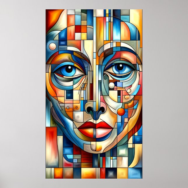 Affiche de visage de femme abstraite moderne bohèm (Devant)