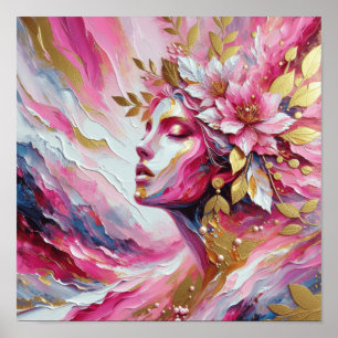 Affiche de visage de femme élégante aux feuilles r