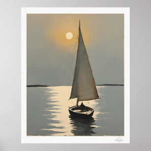 Affiche de voilier au coucher du soleil