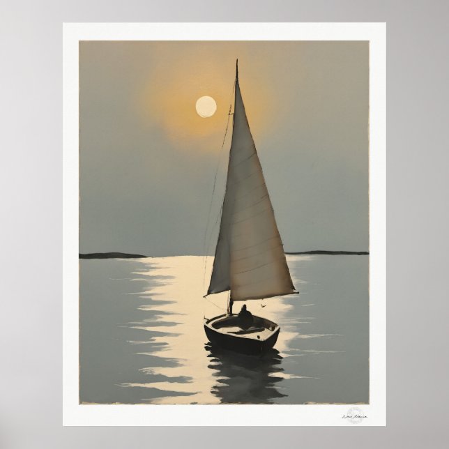 Affiche de voilier au coucher du soleil (Devant)