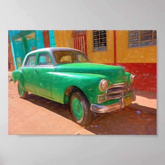 Affiche de voiture américaine classique à La Havan (Devant)