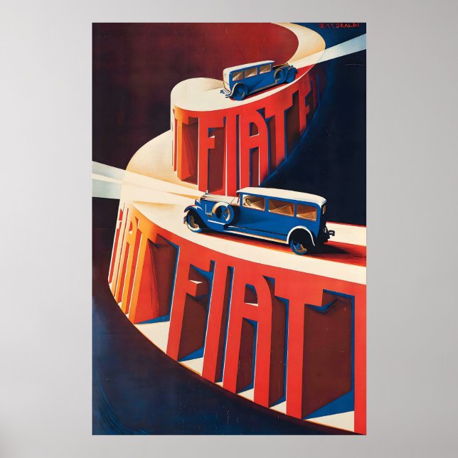 Affiche de voiture ancienne Fiat Automobile 1928 (Devant)