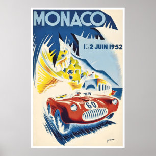 Affiche de voiture de course de Monaco 1952 Impres
