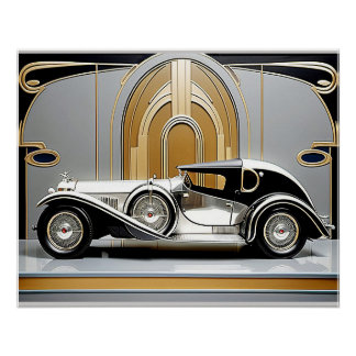 Affiche de voiture de style Art Déco des années 19