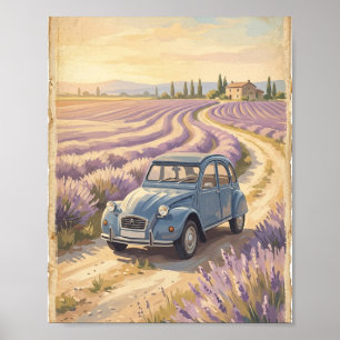 Affiche de voiture française vintage dans un champ