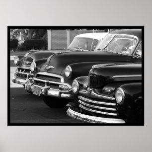 Affiche de voitures classiques en noir et blanc