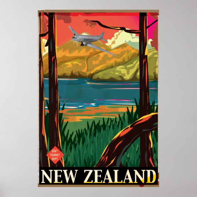 Affiche de vol vintage de Nouvelle-Zélande (Devant)