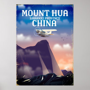 Affiche de vol vintage du Mont Hua Chine