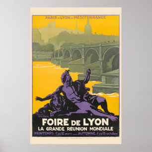 Affiche de voyage 1922 - Foire de Lyon Style vinta