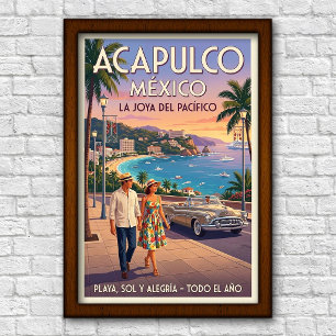 Affiche de voyage à Acapulco, Mexique, années 1960