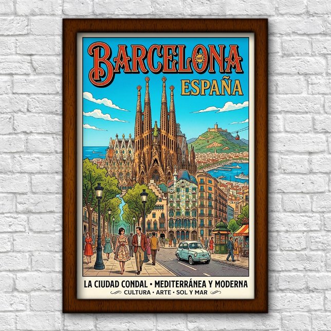 Affiche de voyage à Barcelone, Espagne, années 196 (Créateur téléchargé)