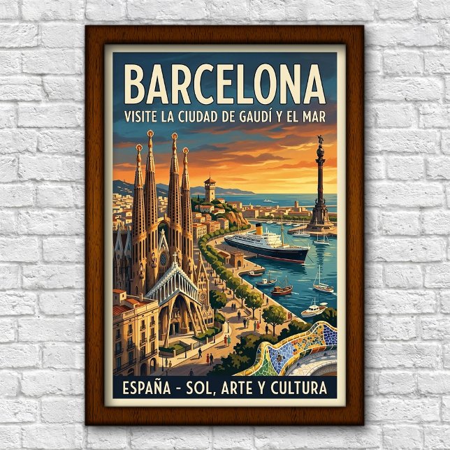 Affiche de voyage à Barcelone, Espagne des années  (Créateur téléchargé)