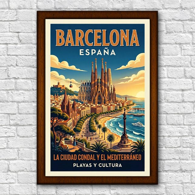 Affiche de voyage à Barcelone, Espagne des années  (Créateur téléchargé)