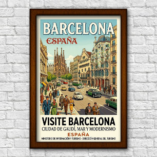 Affiche de voyage à Barcelone, Espagne des années 