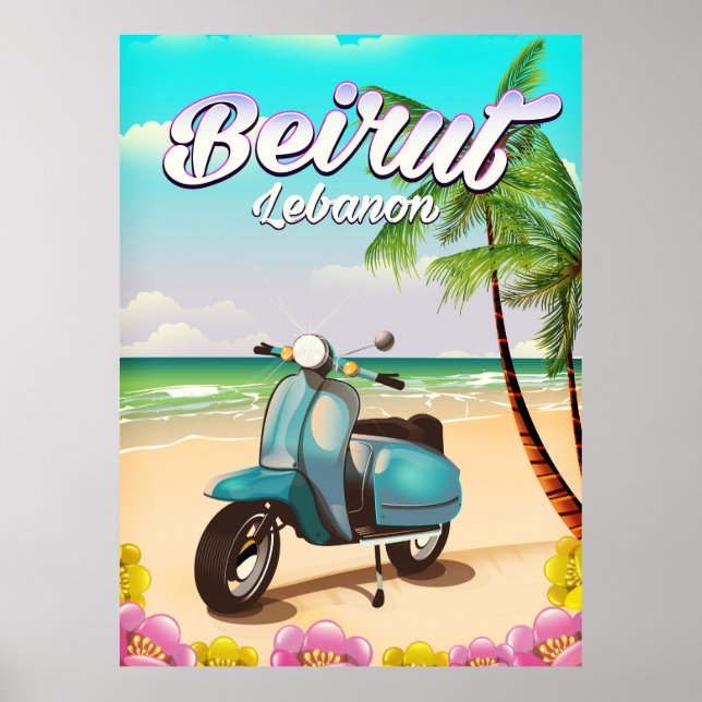 Affiche de voyage à Beyrouth au Liban en scooter (Devant)
