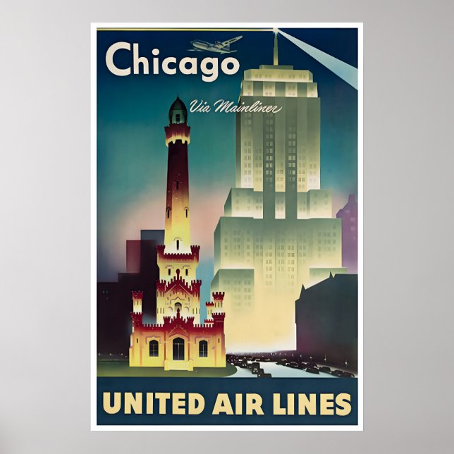 Affiche de voyage à Chicago, impression unie d'art (Devant)