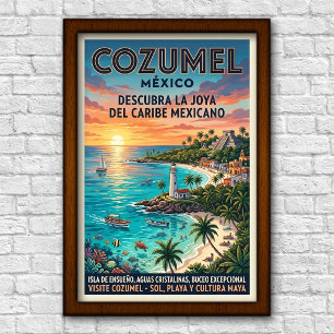 Affiche de voyage à Cozumel, Mexique des années 19