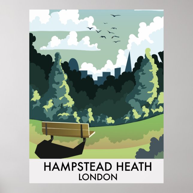 Affiche de voyage à Hampstead Heath Londres. (Devant)