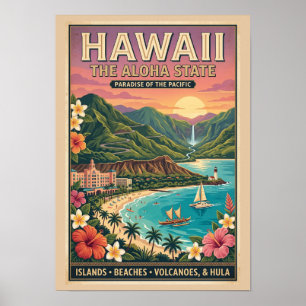 Affiche de voyage à Hawaï - Le paradis de l'État A