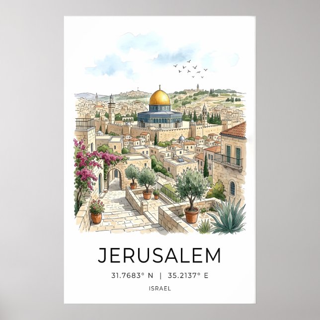 Affiche de voyage à Jérusalem, dôme doré, pierre (Devant)