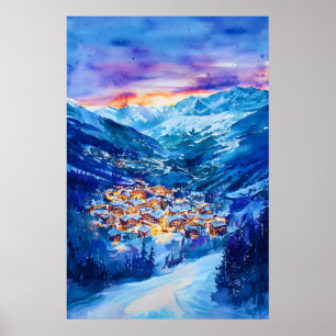 Affiche de voyage à l'aquarelle vintage Alpe d'Hue