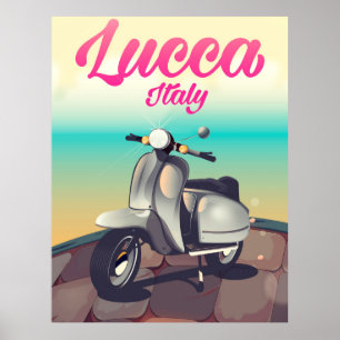 Affiche de voyage à Lucca Italie en scooter.