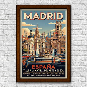 Affiche de voyage à Madrid, Espagne des années 196