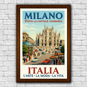 Affiche de voyage à Milan, Italie, années 1960