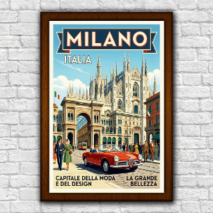 Affiche de voyage à Milan, Italie, années 1960