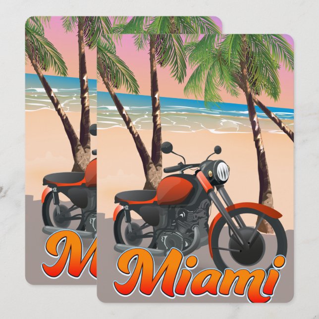 Affiche de voyage à moto à Miami (Devant / Derrière)