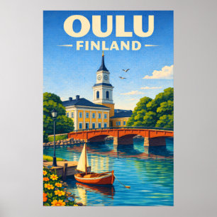 Affiche de voyage à Oulu en Finlande de style vint