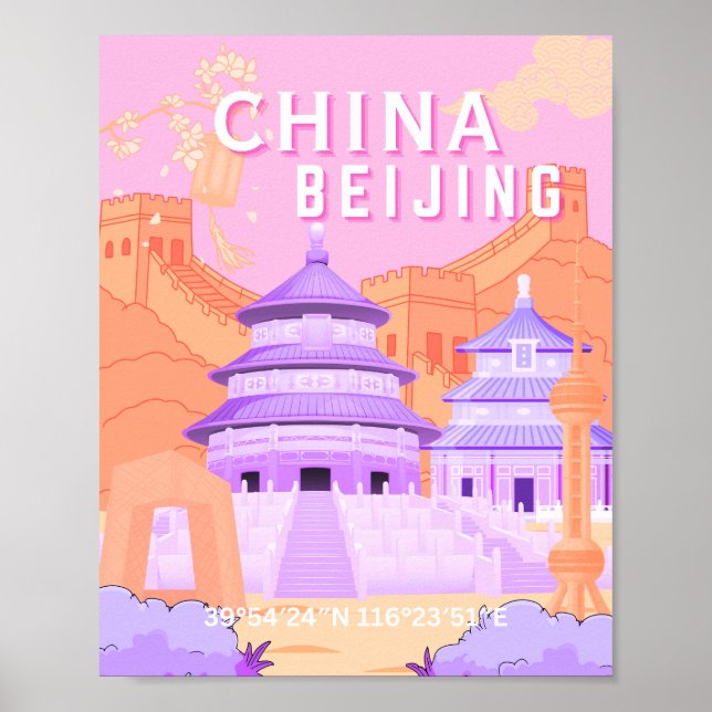 Affiche de voyage à Pékin Chine | Art rose et lava (Devant)