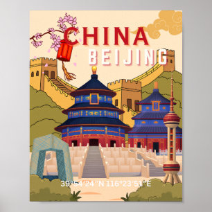 Affiche de voyage à Pékin en Chine Art mural de