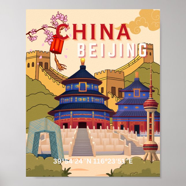 Affiche de voyage à Pékin en Chine | Art mural de  (Devant)