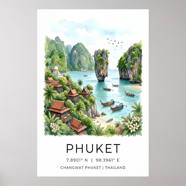 Affiche de voyage à Phuket Impression de baie pano (Devant)